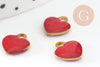 Golden red enamel heart pendants, heart pendant, creative supplies, raw brass, love pendant, 10mm, X10 G1911