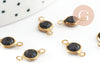 Raw brass round connector pendants, black crystal, brass connectors, black crystal, 6mm, X10 G0374