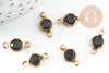 Round raw brass black crystal connector pendants, brass connectors, black crystal, jewelry creation, lot of 10.6mm-G0374