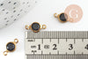 Raw brass round connector pendants, black crystal, brass connectors, black crystal, 6mm, X10 G0374
