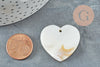 Natural white mother-of-pearl heart pendant, heart pendant, mother-of-pearl heart, white shell, 30.5mm, X2, G2373