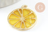 Citrus lemon pendant in yellow gold zamac, summer fruit pendant for jewelry creation, golden pendant, 26.5mm, X2 G5312