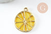 Citrus lemon pendant in yellow gold zamac, summer fruit pendant for jewelry creation, golden pendant, 26.5mm, X2 G5312