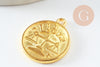 Pendentif médaille ronde signa astrologique zamac doré, un pendentif doré astrologique création bijoux,20mm, X1G4814