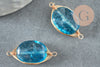 Oval gold metal connector pendant with blue glass, crystal and gold jewelry creation, 23mm, X1 G4695