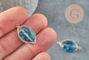 Oval gold metal connector pendant with blue glass, crystal and gold jewelry creation, 23mm, X1 G4695