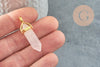 Colgante punta de cuarzo rosa, suministros creativos, piedra en bruto, creación de joyas, colgante de piedra, colgante dorado, piedra natural, X1 G1649