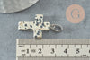 Pendentif croix jaspe dalmatien naturel acier inoxydable 29mm,pendentif pierre, support argent, création bijoux, X1 G1695