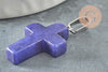 Natural jade cross pendant blue stainless steel 29mm, stone pendant, silver support, X1 G0499