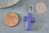 Natural jade cross pendant blue stainless steel 29mm, stone pendant, silver support, X1 G0499