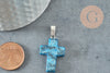 Natural blue agate cross pendant stainless steel 29mm, stone pendant, silver support, jewelry creation, natural agate, X1 G0500