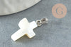 Colgante de cruz de nácar blanco natural en zamac plateado 22 mm, colgante de concha para la creación de joyas, X1 G6329