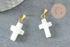 Colgante cruz de nácar blanco, colgante de nácar, soporte dorado de nácar, colgante, creación de joyas, nácar natural, 22 mm, X1 G1054