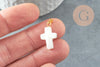 Colgante cruz de nácar blanco, colgante de nácar, soporte dorado de nácar, colgante, creación de joyas, nácar natural, 22 mm, X1 G1054