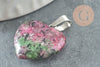 Natural ruby ​​zoisite heart pendant platinum brass 22mm, pendant for love jewelry creation X1 G2580