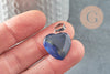 Pendentif coeur agate bleu roiI acier argenté, pendentif pierre agate naturelle bleue,création bijouxpierre naturelle, 23mm, X1 G3356