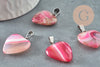 Pink agate heart pendant in silver steel, natural yellow agate stone pendant, natural stone jewelry creation, 23mm, X1 G4050