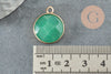 Round pendant green aventurine golden brass 20mm, Natural aventurine, stone pendant, X1 G1422