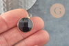Round black agate pendant, natural agate, stone pendant, 20mm, X1 G0677