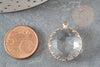 Lot de 2 pendentif rond doré cristal transparent à facettes 25mm G2830