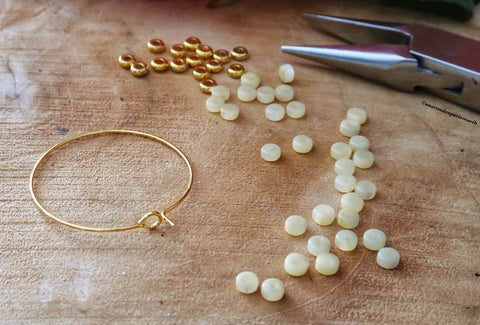 create mother-of-pearl heishi bead hoop earrings Step 2