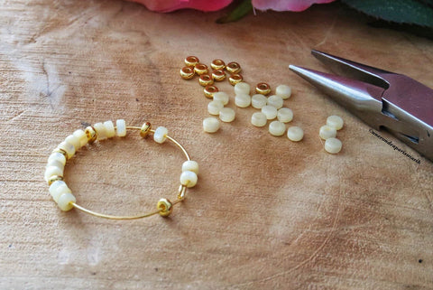 create mother-of-pearl heishi bead hoop earrings Step 4