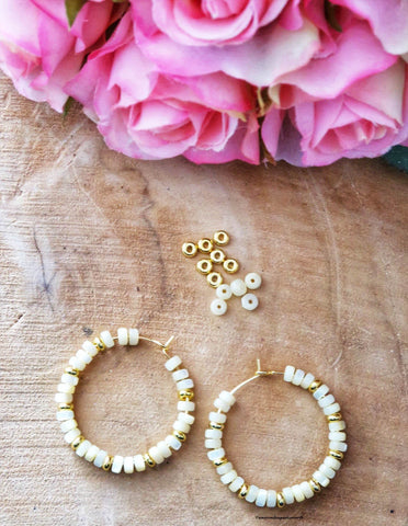 create mother-of-pearl heishi bead hoop earrings Step 6