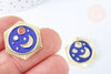 Pendentif hexagone lune étoiles bleu zamac doré 18k cristal zircon 23mm,sans nickel,création bijoux chance, pendentif chance, l'unité G6681-Gingerlily Perles