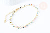 Bracelet réglable perles tourmaline laiton doré 19cm, bijoux fantaisie DIY, X1 G6978