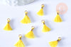 Pompon jaune polyestère support doré,décoration pompon, pompon boucles,fabrication bijoux bohème,10-16mm,les 10 G4262-Gingerlily Perles