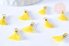 Pompon jaune polyestère support doré,décoration pompon, pompon boucles,fabrication bijoux bohème,10-16mm,les 10 G4262-Gingerlily Perles