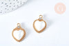 Porcelain heart pendant white rhinestone gold brass 18K 23mm, porcelain heart bead for jewelry making, unit G6973