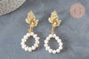 Boucles d'oreilles perles eau douce support coquillage laiton doré 45mm, bijoux laiton doré sans nickel, oreille percée, la paire G3206-Gingerlily Perles