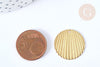 Round textured striated raw brass medal pendant, a nickel-free gold finish, a round gold medal, 21mm, set of 5, G3180