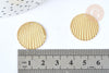 Round textured striated raw brass medal pendant, a nickel-free gold finish, a round gold medal, 21mm, set of 5, G3180