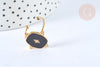 Bague réglable émail noir acier doré Taille 54, creation bijoux sans nickel, bague femme acier inoxydable G7000-Gingerlily Perles