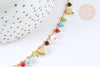 Collier réglable perles de verre facettées cœurs laiton doré 38cm, bijoux fantaisie DIY, G7396-Gingerlily Perles
