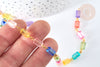 Chaine perles acrylique tube multicolore métal doré 8,5-9,5mm, création bijoux colorés, le mètre G7183-Gingerlily Perles