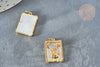 Pendentif rectangle main mauvais œil mystique nacre laiton doré zircon 18K,Pendentif doré carte de tarot, l'unité G7378-Gingerlily Perles