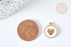 Pendentif médaille rond cœur émail blanc zamac doré 16mm, création bijou amour, l'unité G7426-Gingerlily Perles