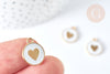 Pendentif médaille rond cœur émail blanc zamac doré 16mm, création bijou amour, l'unité G7426-Gingerlily Perles