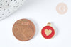 Pendentif médaille rond cœur émail rouge zamac doré, création bijou amour, l'unité G7425-Gingerlily Perles