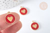 Pendentif médaille rond cœur émail rouge zamac doré, création bijou amour, l'unité G7425-Gingerlily Perles