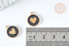 Pendentif médaille rond cœur émail noir zamac doré, création bijou amour, l'unité G7421-Gingerlily Perles