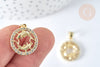 Pendentif rond signe astrologiue poissons laiton doré zircons blancs 19mm, breloque mystique créations bijoux, l'unité G7419-Gingerlily Perles