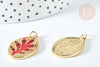 Pendentif médaille étoile laiton doré 20K émail rouge ,pendentif doré pendentif laiton doré,13.7x9mm,l'unité G7566-Gingerlily Perles