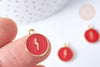 Pendentif médaille rond éclair émail rouge zamac doré 16mm, pendentif laiton émaillé, sans nickel, sans cadmium, 16mm, l'unité G7891-Gingerlily Perles