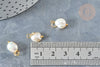 Breloque Perle d'eau douce naturelle blanche laiton et anneau acier 304 inoxydable doré 13,5~15mm,perle naturelle, l'unité G7928-Gingerlily Perles