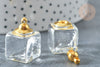 Pendentif Cube bouteille parfum verre transparent laiton doré 23mm, pendentif verre bouteille à remplir, l'unité G7936-Gingerlily Perles