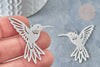Pendentif oiseau colibri argenté acier inoxydable 39.5mm,création bijoux acier inoxydable, l'unité G7668-Gingerlily Perles